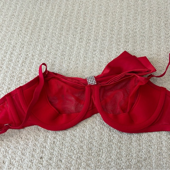 Victoria's Secret 34D Dream Angels Red Satin Bow Bling Sling Push Up Bra - Picture 3 of 8